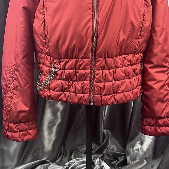 Harley-Davidson Women Sz S Puffer Jacket Dark Red Full Zip Embroidered Biker Y2K - Picture 7 of 17
